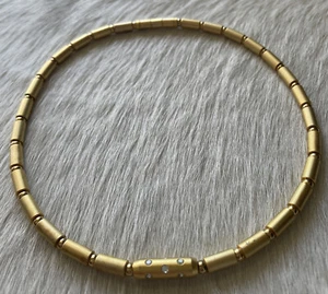 Gold Tone Pipe And Ball Chocker Necklace With Crystal/Rhinestones Magnetic - Picture 1 of 7