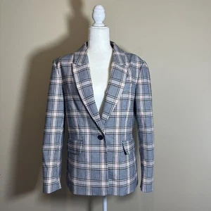 Joie Wool Blend Plaid Gray, Brown, Pink, White Blazer - Size 12 (part of a suit) - Picture 1 of 10