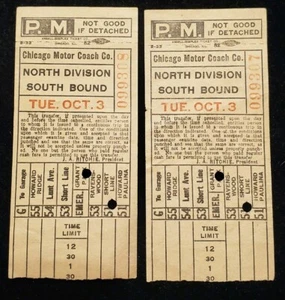 1933? Chicago Motor Coach Co. Washington Boulevard West Division Bus Tickets - Picture 1 of 4