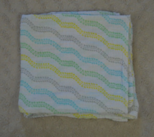 Luvable Friends Dots Waves Baby Swaddle Blanket Green White Blue Yellow Muslin