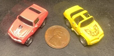 Vintage Galoob Micro Machines 1980s Yellow Pontiac Fire Bird And Pink Trans Am - Image 1 of 4