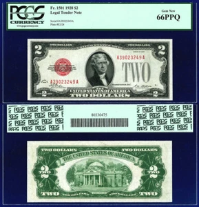 USA 1928 LEGAL TENDER $2 PCGS CURRENCY GEM UNC 66 PPQ - Picture 1 of 1