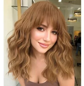 Honey Blond Wavy Synthetic Hair Wig With Bangs & Adjustable Cap - Picture 1 of 7