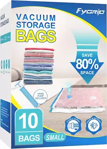 10 Pack Small Vacuum Storage Bags with Hand Pump, Plastic Packaging Bags, 80% Sp - Picture 1 of 7