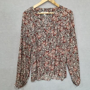 NEW PREVIEW Blouse Top 14 Mocha Brown floral Office Uniform Business Long sleeve - Photo 1/16