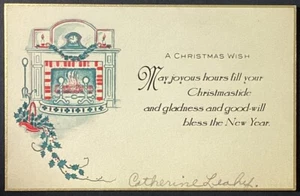 Weihnachtswunsch Kaminuhr Vintage Postkarte unbespielt - Bild 1 von 2