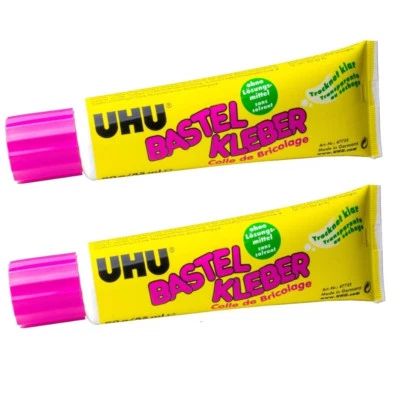 2 x UHU Bastelkleber Kleber zum Basteln 90g Tube Lösungsmittelfrei trocknet klar