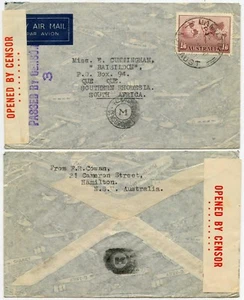 DOUBLE CENSORED RHODESIA QUE QUE from AUSTRALIA via EGYPT TAPE +3 HS AIRMAIL WW2 - Picture 1 of 1