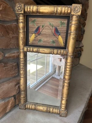 "Espejo de pared Trumeau pintado al revés 24"", marco dorado estilo Federal Sheraton" Foto 1 de 4