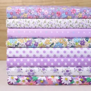 8 Assorted Purple 25cm Cotton Flower Print Fabric Squares Lot Quilting Sewing - Picture 1 of 8