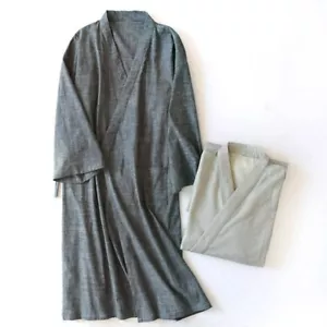 Pigiama Uomo Kimono Yukata Cotone Cotone Abito Abito Abbigliamento Da Notte Home Chic - Foto 1 di 19