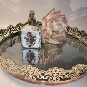 Mirror Perfume Tray With Gold Filigree Edge Round - Picture 1 of 14