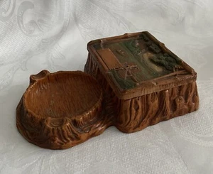 SYROCO WOOD-LIKE CARVED ASHTRAY AND CIGARETTE PACK HOLDER ~VINTAGE - Picture 1 of 8