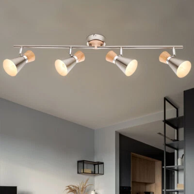 Lampada A Soffitto LED Fascio Faretto Ess Camera Legno Nichel Luce Spot Mobile - Immagine 1 di 4