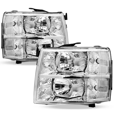 Chrome Headlights For 2007-2014 Chevy Silverado 1500 2500HD 3500HD LH+RH Sets - Image 1 of 4