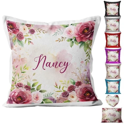 Personalised Floral Cushion Sequin Cushion Pillow Printed Birthday Gift 30 - Image 1 of 4