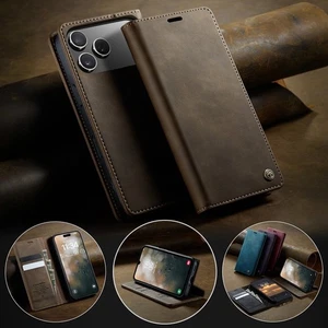 Genuine Leather Wallet Case Card Flip Cover for iPhone 17/17 Pro/17 Pro Max/Air - Picture 1 of 22