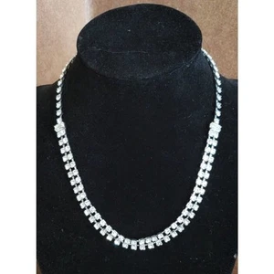 STATEMENT CHOKER NECKLACE Double Strand CZ with Two Emerald Cut Stones - 15 1/2" - Imagen 1 de 5