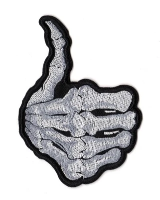 Thumbs Up Skeleton Patch | Yes Approval Gesture Skull Bones Biker Gang Logo - Image 1 of 2