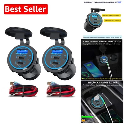 Multi-Compatible USB C Charger Socket for Cars, RVs, Boats (78W) - 2 Pack - Image 1 of 4