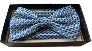 Bow Tie With Pocket Square For Men Color:sky Blue, ( Black, White, Blue) - Picture 1 of 4