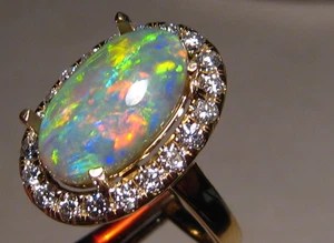 Großer 3,4 ct. halbschwarzer Opal und Diamant Ring, massiv 14k Gelbgold - Bild 1 von 13