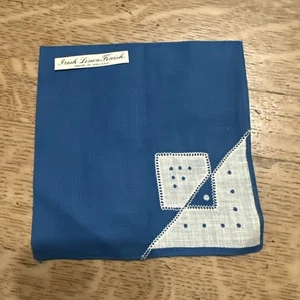 Fazzoletto vintage finitura lino irlandese a pois blu made in Ireland 10" - Foto 1 di 3