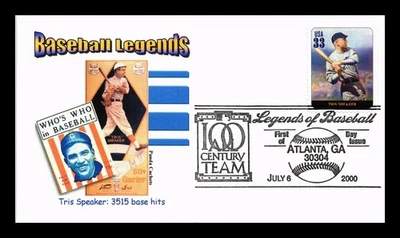 DR JIM STAMPS US COVER TRIS SPEAKER LEGENDS OF BASEBALL FDC PANDA CACHET - Image 1 of 2