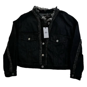 Seven 7 For All Mankind Damen Jeansjacke schwarz Denim Größe XS Fransen neu mit Etikett - Bild 1 von 10