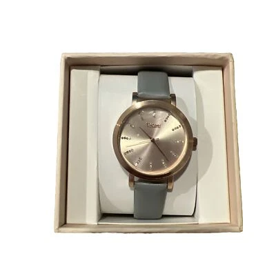 Vivani Round Gold Tone Case 38 mm Gray Band Watch New Fresh Battery - Image 1 of 2