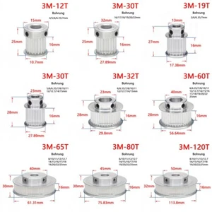 3M Riemenscheibe 12-120 Zähne Zahnrad 12T-120T Pulley für Zahnriemen 15mm Breite - Picture 1 of 27
