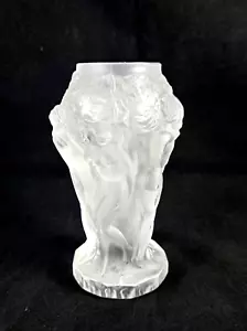 DESNA Bohemia Czech 5" Nude Females Grape Harvest Frosted Glass Art Deco Vase - Picture 1 of 10