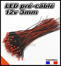 C258DR# LED 3mm 12v pré-câblé rouge diffusante 5 à 100pcs - pre wired LED red