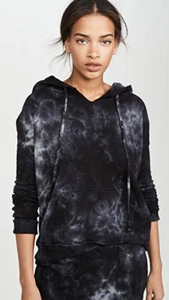 Nili Lotan Janie Tye Dyed Cotton Jersey Pullover Hoodie Black Distressed XS - Picture 1 of 5