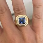 Asscher Cut Simulated Tanzanite Men's Stunning Ring In 14K Yellow Gold Plated