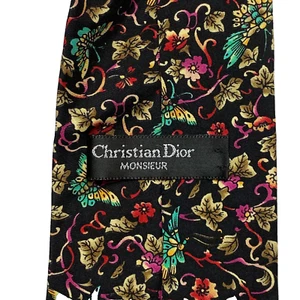Vintage Christian Dior Men's Tie All Silk Floral Black Red Green Made in USA - Picture 1 of 4