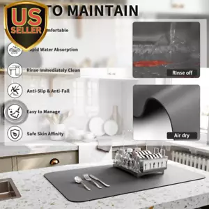 Dish Drying Mat for Kitchen Counter, Heat Resistant Drainer Mats with Non-Sli... - Picture 1 of 6