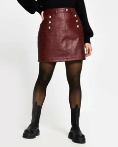 Women's River Island Petite Red Faux Leather Mini Skirt Size 10 - Picture 1 of 4