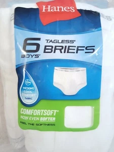 Hanes Boys Tagless Briefs 6-Pair White Comfort Flex Waistband 10-12 M - Picture 1 of 4