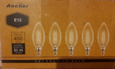 ASCHER 4W E12 C35 Decorative Bulbs - 400 Lumens - C35-B11-35YY (5-Pack) - Image 1 of 2