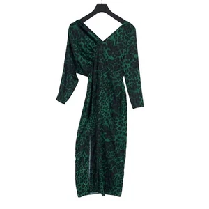 Mango Mng Mujer Verde Estampado Leopardo Fluido Vestido Largo Talla M - Imagen 1 de 9