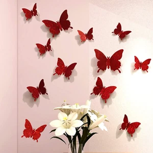 12pcs Butterfly Wall Stickers 3D Vinly Decal for Home & Festival Decoration Gift - Picture 1 of 8