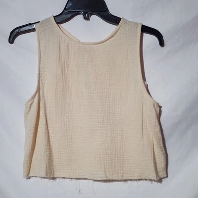 NEW - Small - SADIE & SAGE Cream Cropped Tank Top, Open Back, Crinkle Cotton - Image 1 of 4