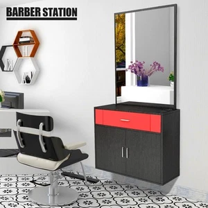 Wall Mount Barber Station Hair Styling with Mirror Dressing Table Equipment Set - Picture 1 of 8