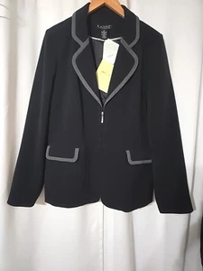 Dialogue Classics Jacket Black Grey Trim Zipper Blazer Career QVC New w Tag 14 - Picture 1 of 11