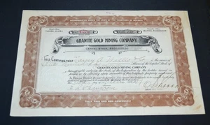 Granite Gold Mining Company 1917 stock certificate – Alaska - Picture 1 of 1