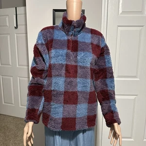 eddie bauer fleece shirt Harbor Check Medium NWT Blue And Maroon Checked - Foto 1 di 8