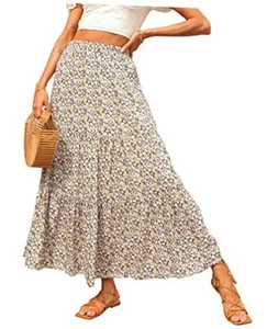 Women's 2025 Spring Summer High Waist Boho Floral Maxi Skirt Casual Flowy - Picture 1 of 6