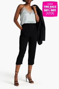 RRP €245 IRO Loving Capri Trousers W34 Stretch Black Pleated Front Belt Loops - Picture 1 of 12