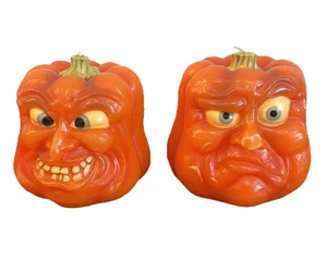 Pumpkin Jack-O-Lantern Candle Anthropomorphic Halloween Face Wax Pair Set 2 New - Picture 1 of 5